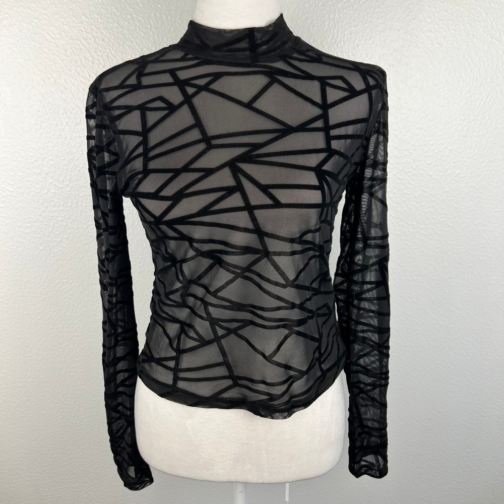 Sheer Mesh High Neck Top Medium Geometric Rave Whimsigoth Witchy Y2K Lace Velvet